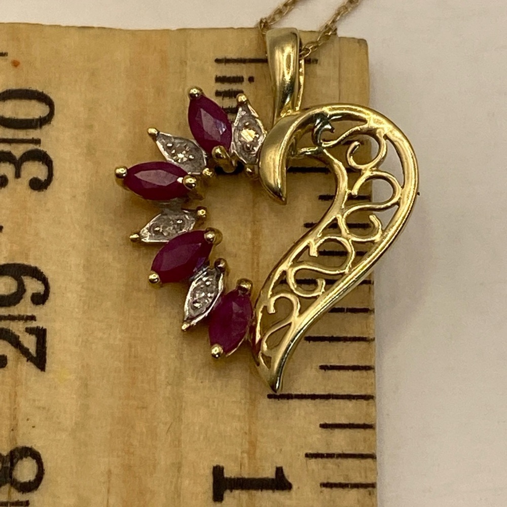 Chain Necklace 10K Yellow Gold Ruby & Diamond ADL Abraham David Loewenstark - Picture 8 of 10